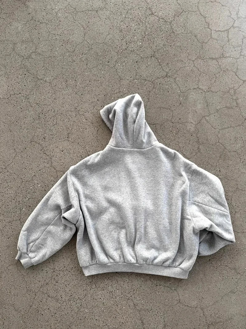 Korean Fashion Simple Gray Double Sided Oversized Zipper Hoodie Women Y2K New Harajuku Gothic Casual Joker Couple Sweatshirt - Matrix Studios