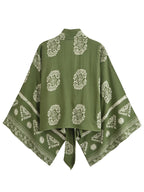 Vintage Women Fashion Boho Kimono Short Robe Swimsuits Floral Print Batwing Sleeves Bohemian Bikini Cover-Ups Beachwear - Matrix Studios