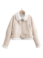 Ailegogo Autumn Winter Women Warm Loose Faux Lamb Fur Short Coat Streetwear Female Retro Zipper Spliced Coat Outwear - Matrix Studios
