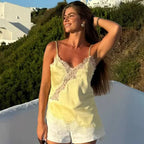 HXAO 2025 Woman Asymmetrical Slip Top Women Sexy Black Yellow Blue Top Lace Tanks & Camis Chic Y2K Sleeveless Backless Camisole - Matrix-studios.com