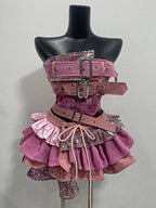 2000s Aesthetic Punk Style Women New 2 Piece Set Sexy Strapless Tops + High Waist Skirt Female Retro Chic Korean Popular Clothes - Matrix-studios.com