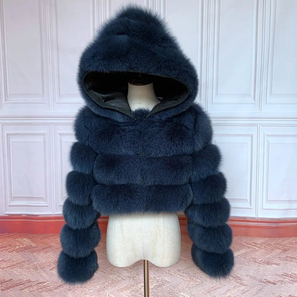 NEW 100%Winter Women Real Fox Fur Coat Thick Warm High Quality Full Sleeves New Natural Fur Fashion Hooded Short Jacket - Matrix Studios