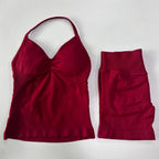 No Logo 2Pcs Gym Set Women Backless Tank Tops High Waist Scrunch Seamless Shorts Gym Suit Fitness Clothes Activewear Workout Set - Matrix-studios.com