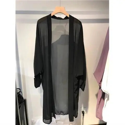 Beach Vacation Summer Women Long Cover-Ups Korean Fashion Casual New Loose Sunscreen Shawl Oversized Solid Chiffon Cardigan Tops - Matrix Studios