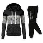 Women Tracksuit Printing Hooded Sweatshirt Sweatpant Color Block Versatile Casual Jogging Pullovers Sport Trousers Outfits S-3XL - Matrix-studios.com
