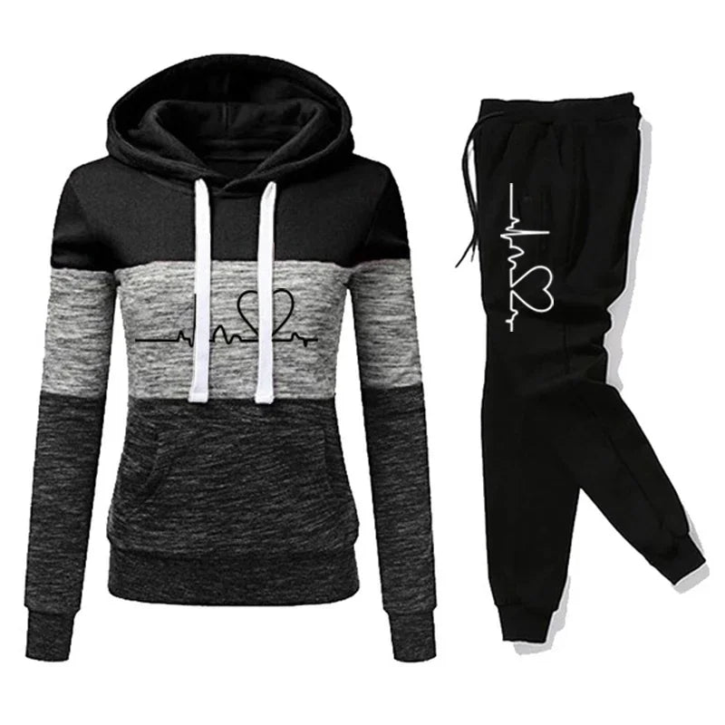Women Tracksuit Printing Hooded Sweatshirt Sweatpant Color Block Versatile Casual Jogging Pullovers Sport Trousers Outfits S-3XL - Matrix-studios.com