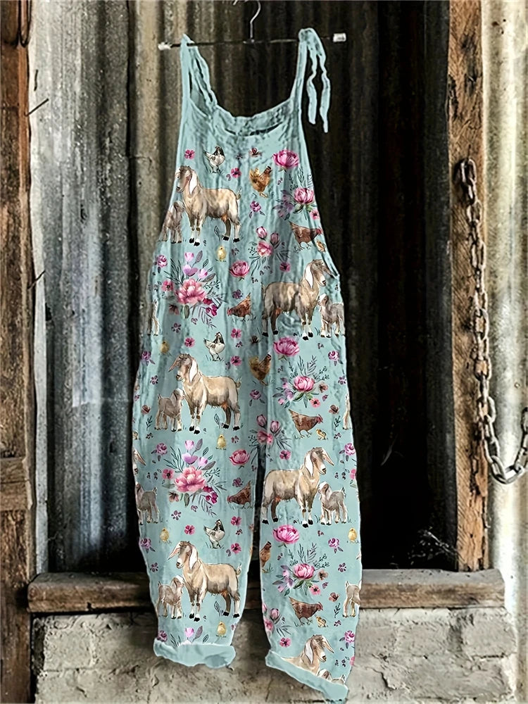 New Women's Sling Bodysuit Pants Sleeveless Floral Printed Wide Leg Pants Casual Outdoor Loose Backless Comfortable Breathable - Matrix Studios