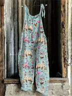 New Women's Sling Bodysuit Pants Sleeveless Floral Printed Wide Leg Pants Casual Outdoor Loose Backless Comfortable Breathable - Matrix Studios