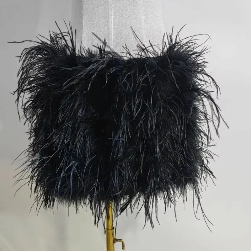 Real feather mini skirt, elastic waist sexy clothing, club, party dance party carnival short skirt can be customized in size - Matrix Studios