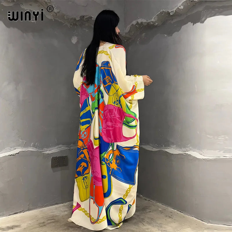 WINYI Kimono Africa Summer Boho Print Beach Outfits for Women Cover-Up Long Coat Elegant Coat Beach Outfits for Women Maxi Dress - Matrix Studios