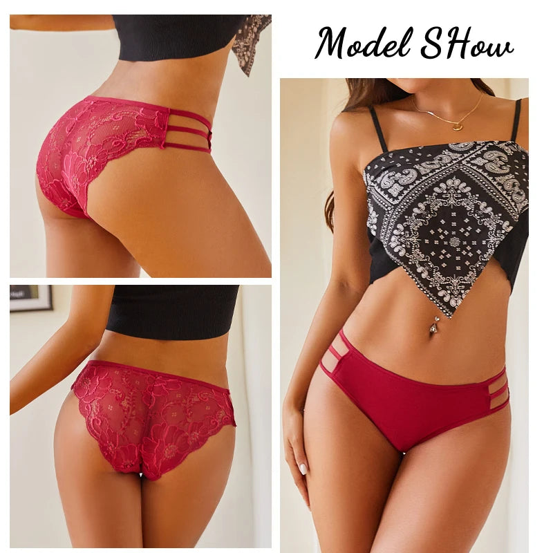 3PC/Set Women's Sexy Floral Lace Panties Low Rise Hollow Out Briefs Transparent Underwear Female Elastic Straps Soft Lingerie - Matrix Studios