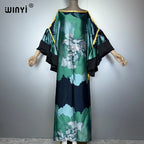 WINYI Summer Puff(ed) Sleeves Evening Dress Abaya Dubai Luxury Female Loose Print Kaftan Muslim Woman Clothing Beach Dress - Matrix-studios.com