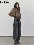 Lautaro Autumn Winter Short Warm Thick Hairy Shaggy Patchwork Faux Raccoon Dog Fur Coat Women Zipper Luxury Fluffy Jacket 2024 - Matrix Studios