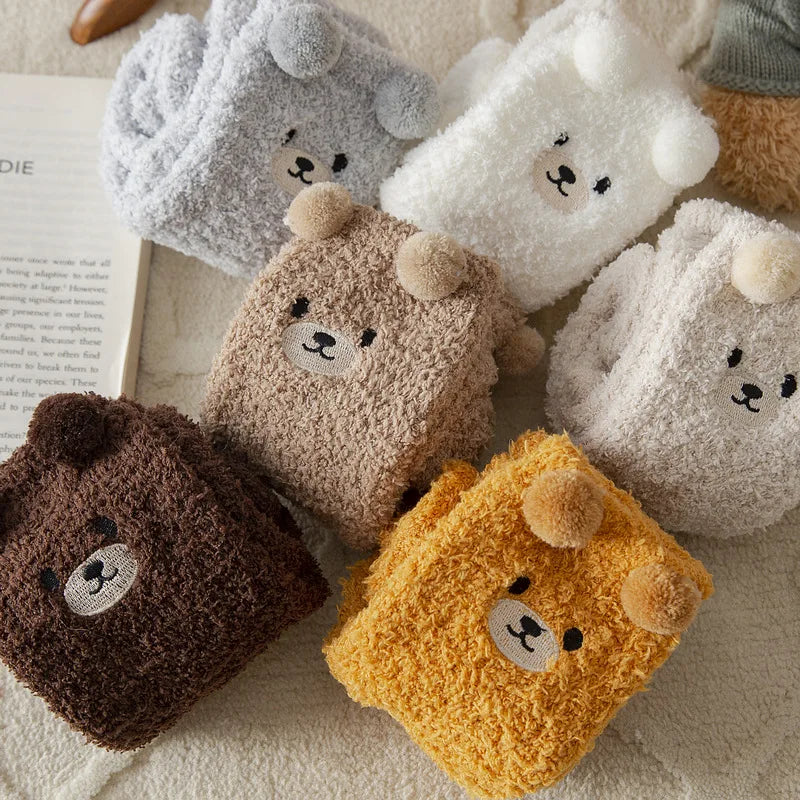 Cute Bear Winter Socks Women's Thickened Plush Warm Comfortable Sleeping Sock Cute Cartoon Lovely Floor Socks Mid Tube Socks - Matrix Studios