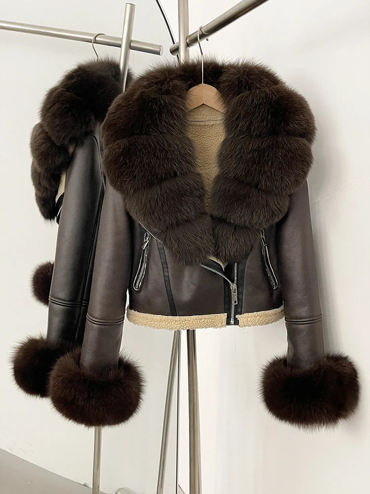 OFTBUY Short Faux Leather Fake Fur Inner Jacket Female New Winter Real Fox Fur Collar and Cuffs Clothes Women Thick Warm Coat - Matrix Studios