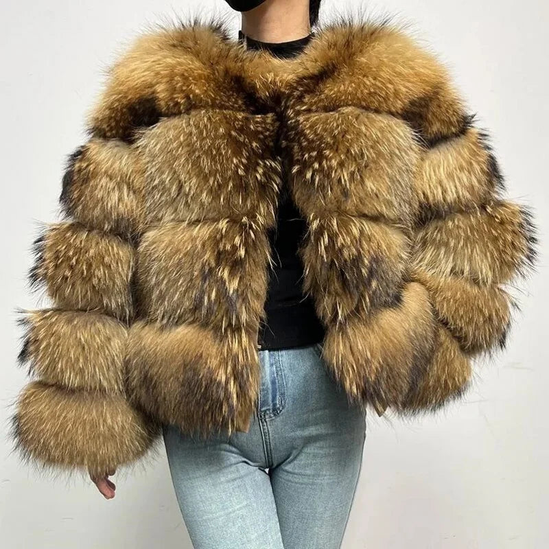 Faux Fur Coat Women's Jacket Winter Fashion Warm Thick Fox Raccoon Leather Brown Plus Size Especially Fake Fur Cold Coat - Matrix Studios