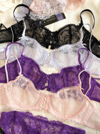 Sexy Hollow Bra French Ultra Thin Lace Embroidery Women Lingerie Set Underwire Push Up Bras Breathable Underwear and Panties Set - Matrix-studios.com