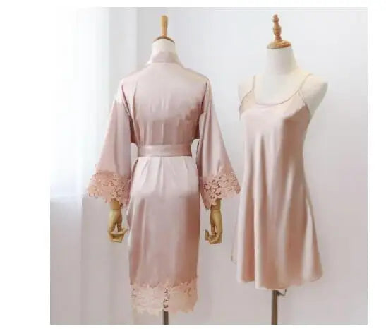 Sexy Women Home Dressing Gown Intimate Lingerie Lace Bride Wedding Robe Set Nightwear Casual Sleepwear Kimono Bathrobe Gown - Matrix-studios.com