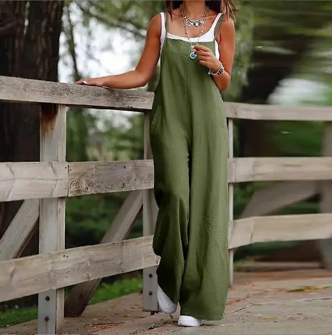 Oversized S-5XL Women Loose Overalls Summer Fashion Female Sleeveless Wide Leg Pant Suits JYFS-8130 - Matrix Studios