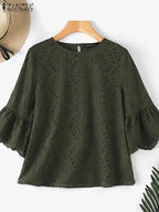 ZANZEA Fashion Summer 3/4 Sleeve Hollow Out Blouse Women Elegant Lace Crochet Tops Casual Loose Embroidery Shirt Work Blusas - Matrix-studios.com