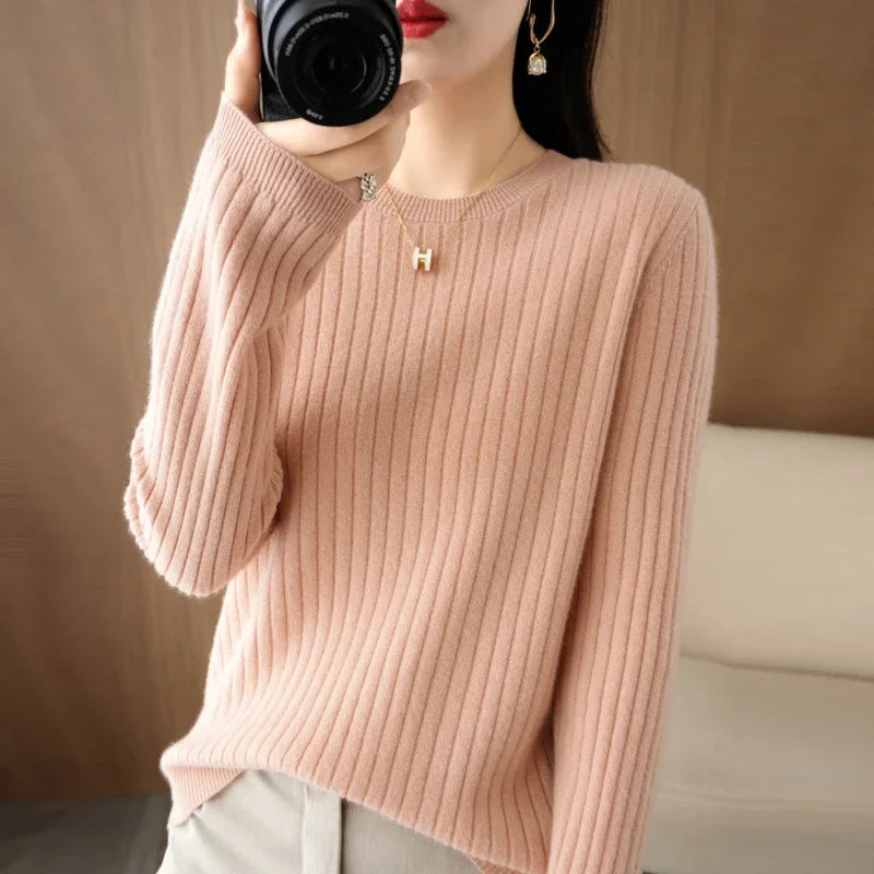 2026 Women Sweaters Autumn Winter Long Sleeve Pullovers O-neck Stripe Warm Pullover Korean Fashion Bottoming Shirts Loose Jumper - Matrix Studios