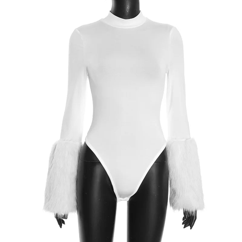 FAGADOER Winter New Sexy Fur Patchwork 2 Pieces Set for Woman Outfits Long Sleeves Bodycon Playsuits + Shorts Female Streetwear - Matrix-studios.com