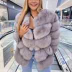 QUEENTINA  Natural Fox Fur Coats Fashion New Women's Very Warm And Stylish Jacket Vest Stand Collar Leather Coat Women Winter - Matrix Studios