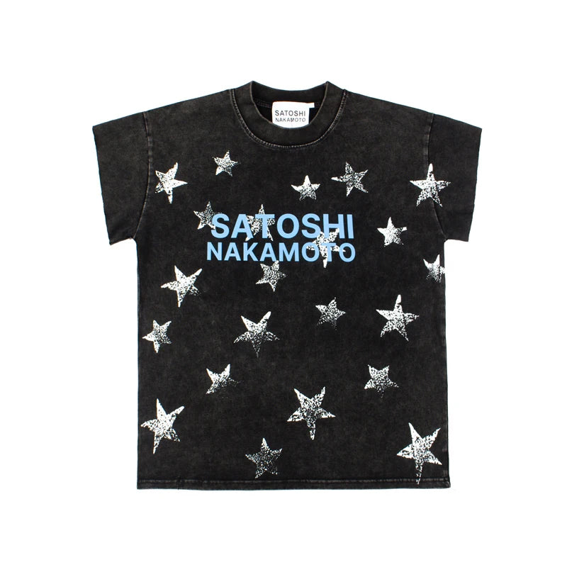 American Street Satoshi Mechanical Jesus Print t shirt Short Sleeve Washed Vintage Style Men's Tee Shirts Summer Trend Clothing - Matrix-studios.com