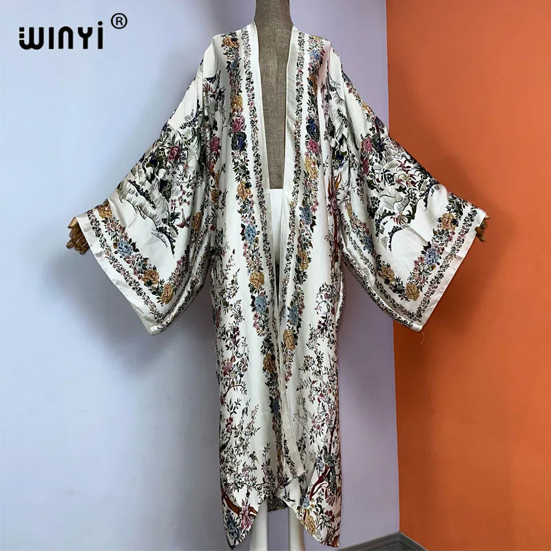 WINYI Summer New Fashion Print Women Cardigan Loose Long Dress Elegant Party Boho Maxi Beach Holiday Cover Up Kimonos Kaftan - Matrix Studios