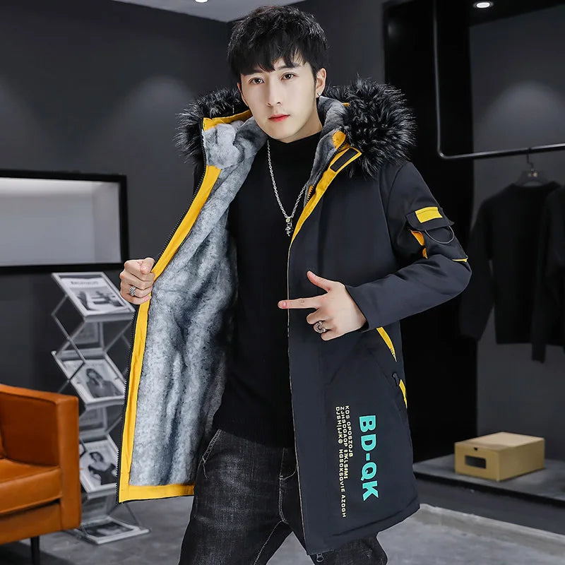 Winter Men's Long Down Jacket Fashion Male Thermal Parkas Coats Casual Men Classic Fur Collar Warm Padded Jackets Clothing 5XL - Matrix Studios