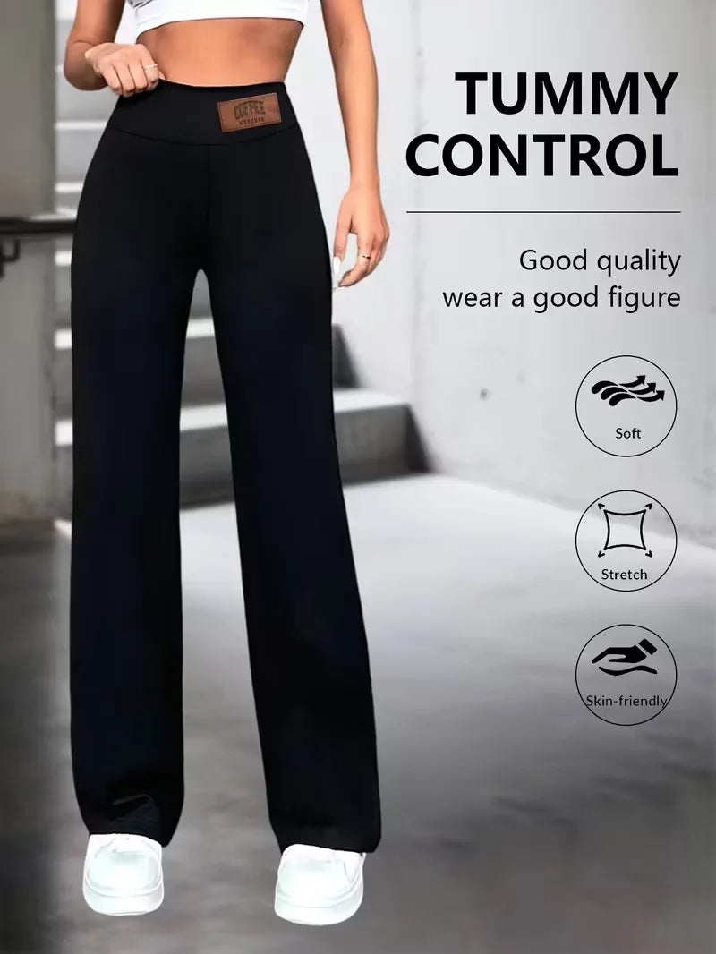 Womens High Waisted Straight Leg Pants Stretchy Black Solid Commuting Trousers Color Elegant And Essential For Office Wear Jeans - Matrix-studios.com