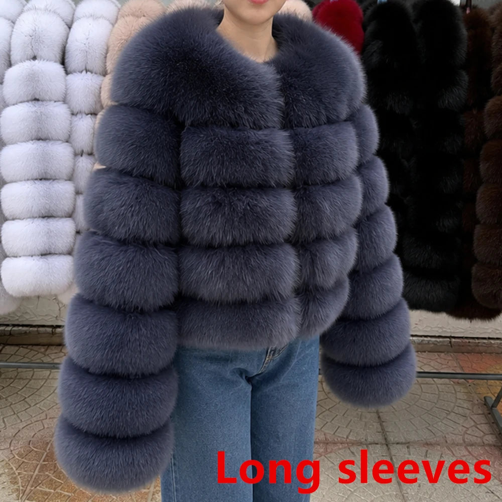 QUEENTINA Fox Fur Coat Long Sleeves Real Winter Women'S Brown 2025 Leather And Skin Clothing Natural New In Coats & Jackets - Matrix Studios