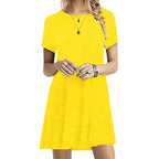 Women Casual Short Sleeve T Shirt Dress Vintage O Neck Print Loose Mini Dress Elegant Simple Mini Dress Streetwear Sundress - Matrix-studios.com