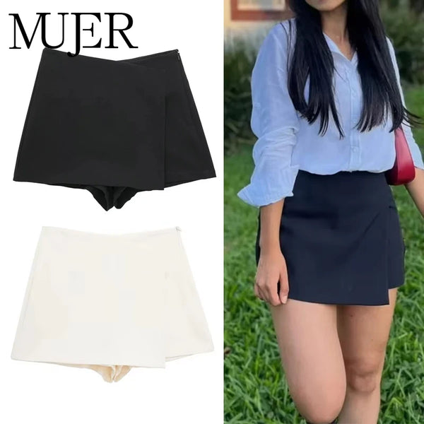 MUJER 2025 Asymmetric Skort For Women Black High Waist Mini Skirt Shorts Women Casual Bermuda Shorts Woman Summer Skirt Shorts - Matrix-studios.com