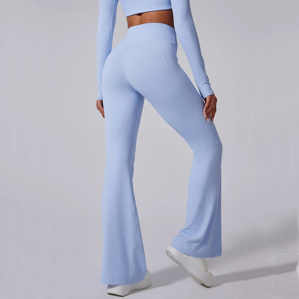 Women High Waist Flared Leggings Gym Fitness Yoga Pants Workout Runing Sport Leggings Women's Control Tummy Yoga Wide Leg Pants - Matrix-studios.com