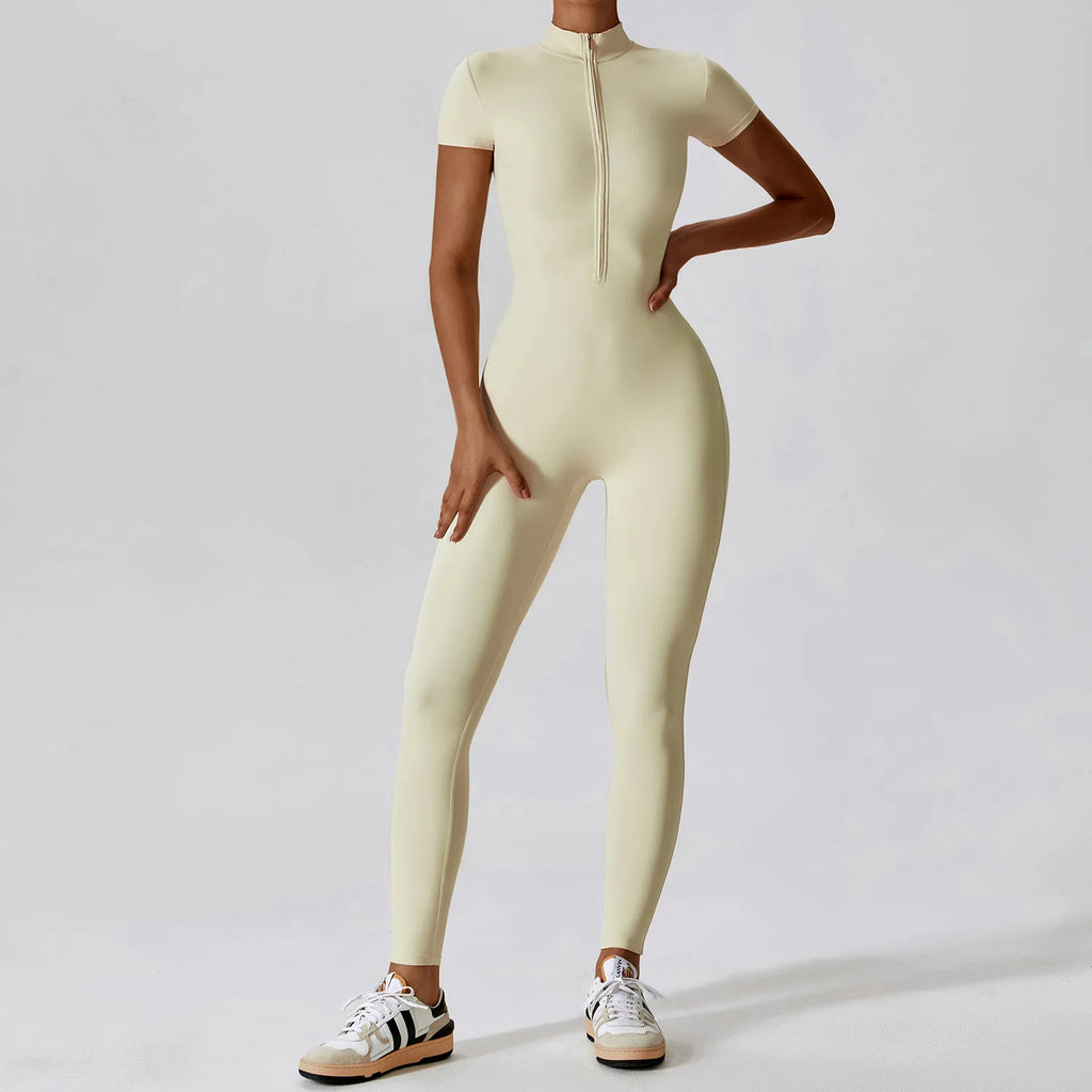 Yoga Boilersuit Long Sleeved Women's Sportswear Gym Zipper Jumpsuits Workout High-intensity Fitness One-piece Skin-tight Garment - Matrix-studios.com