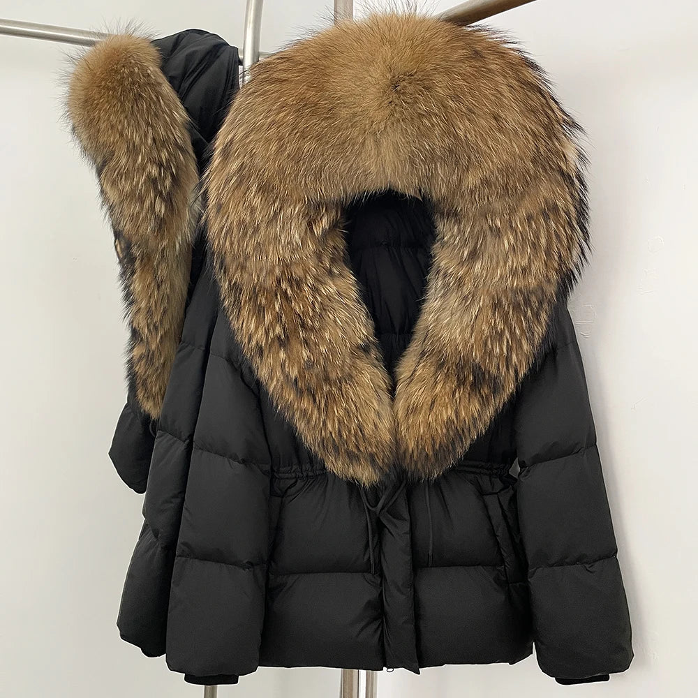 Reality Fur Jacket Real Fur Collar Duck Down Coat Female Winter Hooded Warm Fox Fur Coat Women Natural Raccoon Fur Puffer Jacket - Matrix Studios