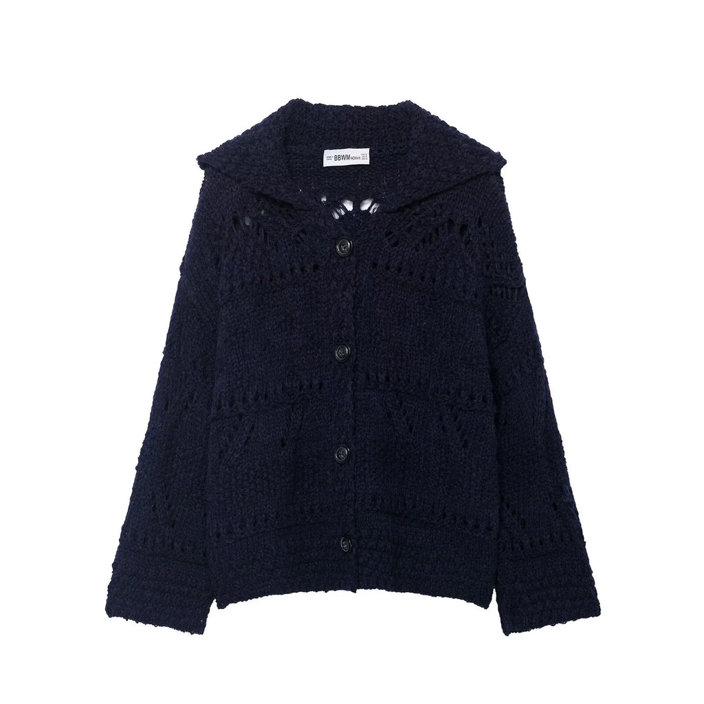 European and American style autumn and winter new women's clothing design sense coarse needle hollow knitting cardigan jacket - Matrix Studios