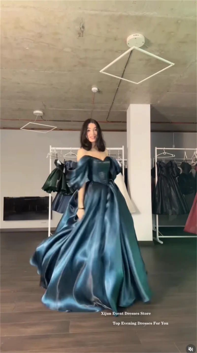 Xijun Modern Turquoise Evening Dresses Off The Shoulder A-Line Formal Prom Dresses Shiny Long Birthday Party Gowns Customized - Matrix-studios.com