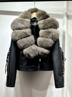 2024 Luxury Autumn Winter Real Natural Fox Fur Collar Washed Leather Coat Women Lace-up Faux Pu Leather Short Tassel Loose Coat - Matrix Studios
