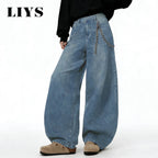 LIYS American Retro Baggy Wide Leg Jeans Men's Streetwear Distressed Y2K Clothing Casual Daily Four Seasons Denim Pants Unisex - Matrix Studios