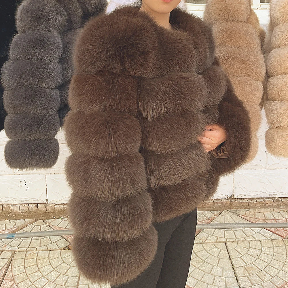 QUEENTINA 50cm Real Fox Fur Coat Women'S New Fashion Winter Furry 2025 Leather And Skin White Clothing Natural New & Jackets - Matrix Studios