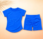 Women Short Sleeve Yoga Set Gym Workout Outfit Fitness Activewear Seamless Sportswear Running Exercise Shorts Set