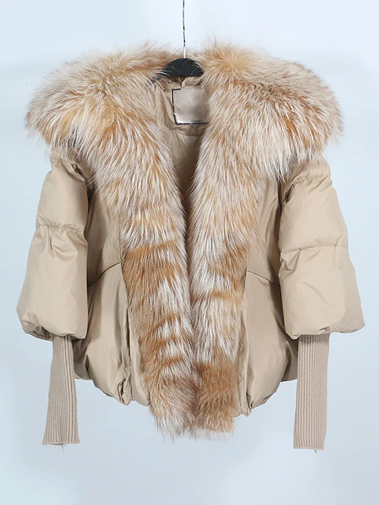 Loose Natural Real Fox Fur Collar Coat Thick New European Fashion White Duck Down Jacket Winter Women Warm Luxury Outerwear - Matrix Studios