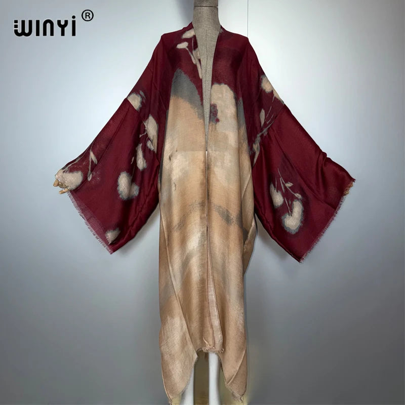 WINYI Africa Kimono Maxi Dress Beach Cover Up Cardigan Boho Casual Coats Print Kaftan Beach Outfits Kaftan Dresses Muslim Womens - Matrix Studios