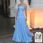 OIMG Maxi Strapless A Line Prom Gowns Backless Pleated Party Gown Floor Length Evening Dress vestidos de gala Customized - Matrix-studios.com