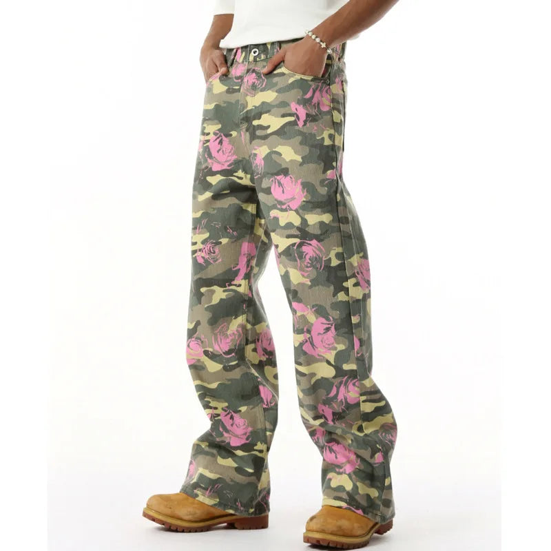 2025 Four Seasons Men's Youth Popular Multi color Pattern Camouflage Pants Basic Versatile Straight Wash Casual Cowboy Pants - Matrix Studios