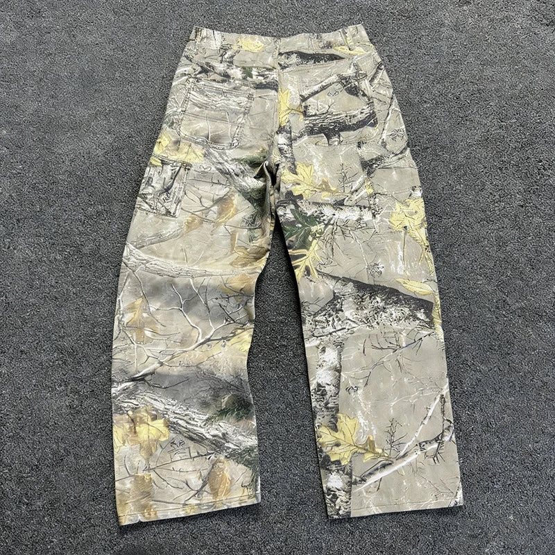 Men's Branch Camouflage Jeans American Style Old Washed Wide Leg Retro Loose Fashion Trend Street Straight Jeans Camo Pants Y2K - Matrix Studios