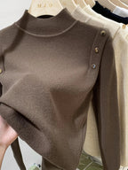 AOSSVIAO 2026 Button Turtleneck Knitted Women Sweater Pullovers Autumn Winter Basic Women Sweaters Fit Soft Warm Tops - Matrix Studios