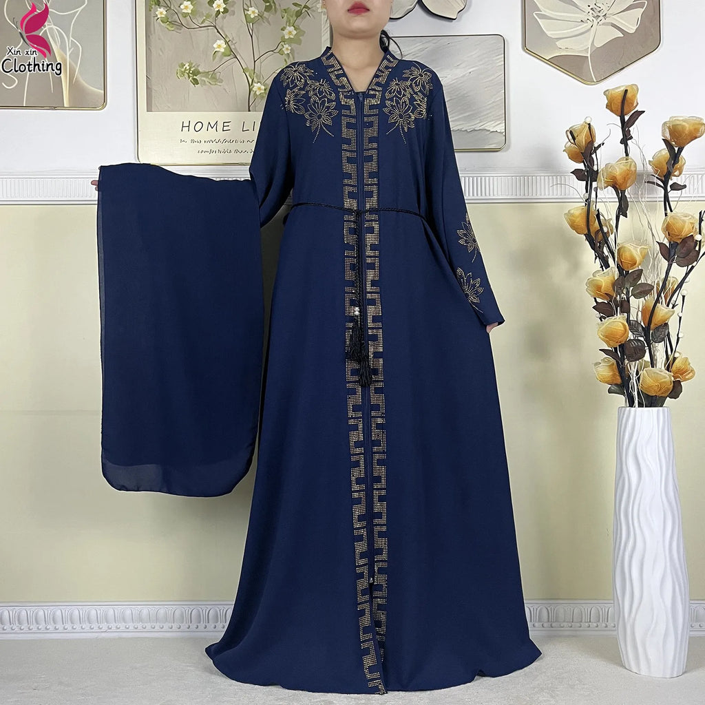 New Muslim Abayas For Women Long Sleeved Dress Dubai Lady Elegant Long Dress Islam Clothing African Abaya Loose Robe With Turban - Matrix-studios.com